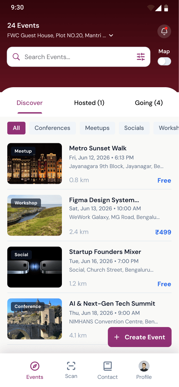 Discover events screen