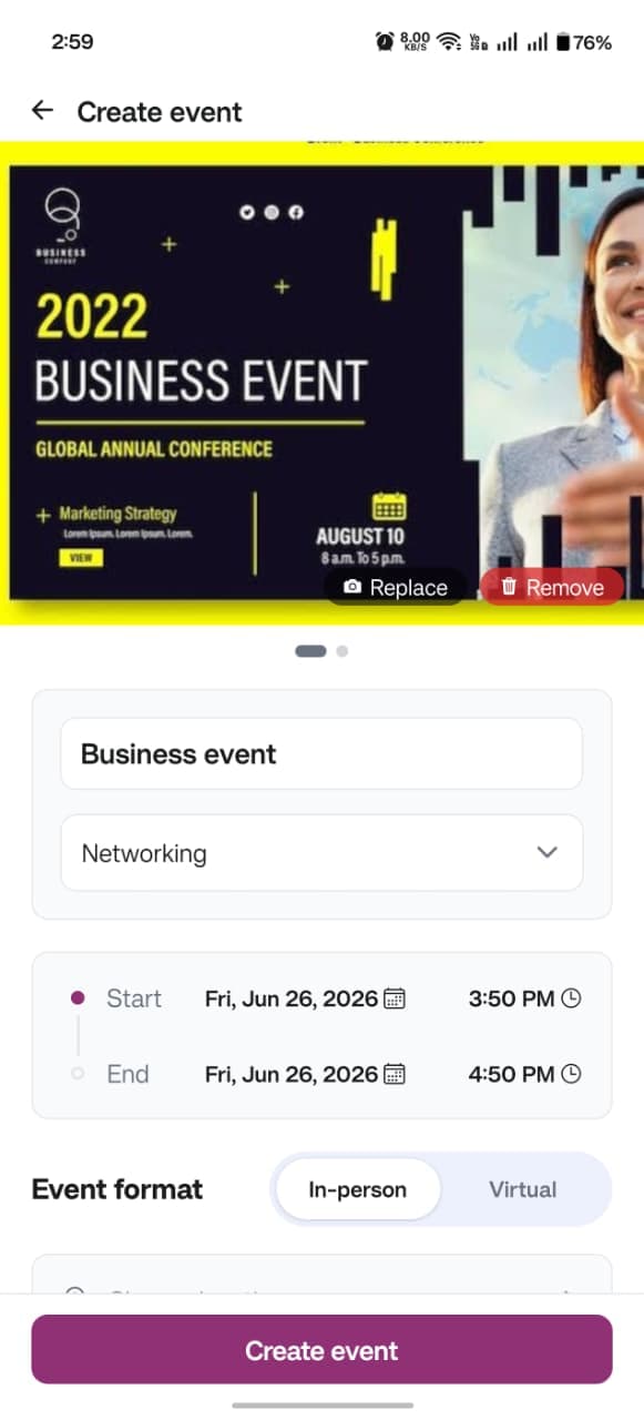 Host Event Interface Mockup