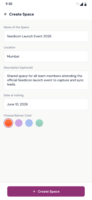 Create Space Screen